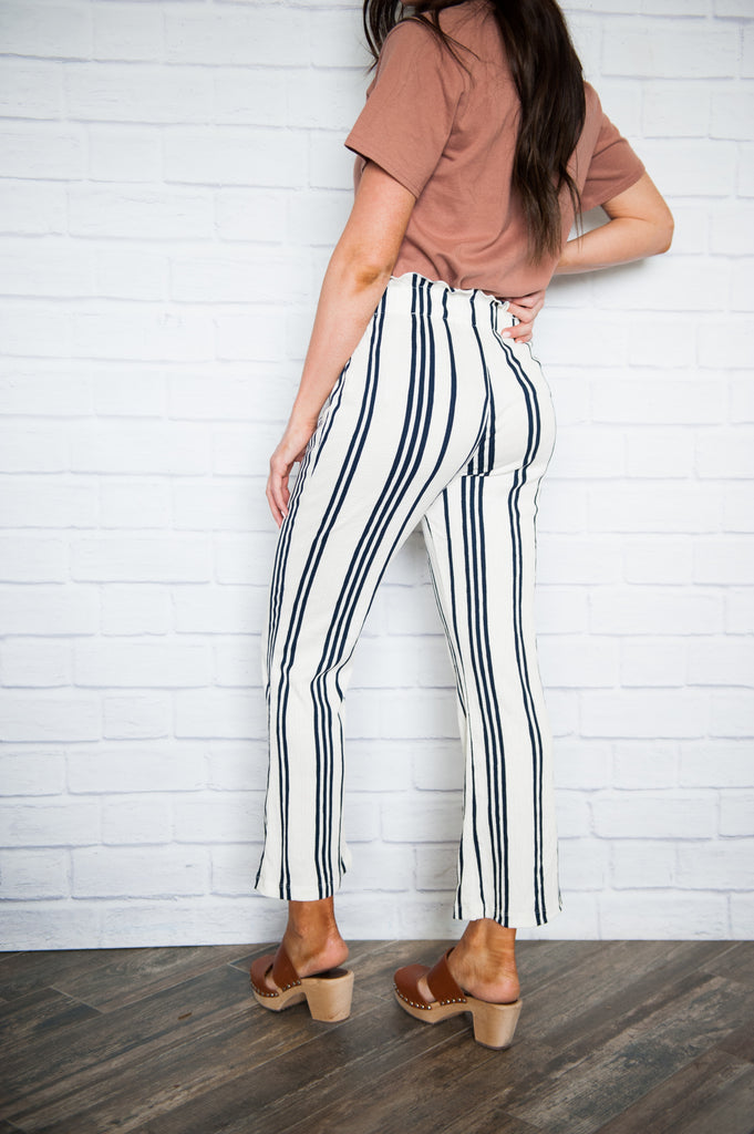 White and Navy Stripe Pant