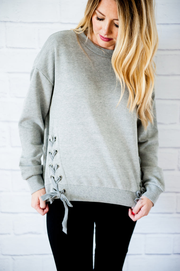 Lace-Up Gray Sweatshirt