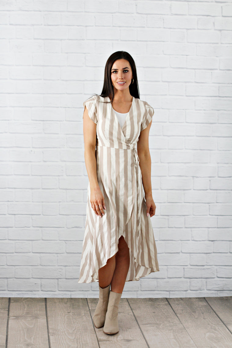 Vici Taupe Striped Dress